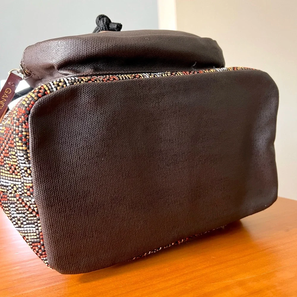 NWT Gandy's Brown Woven Boho Canvas Mini Backpack Knapsack Travel Bag Eco Rare